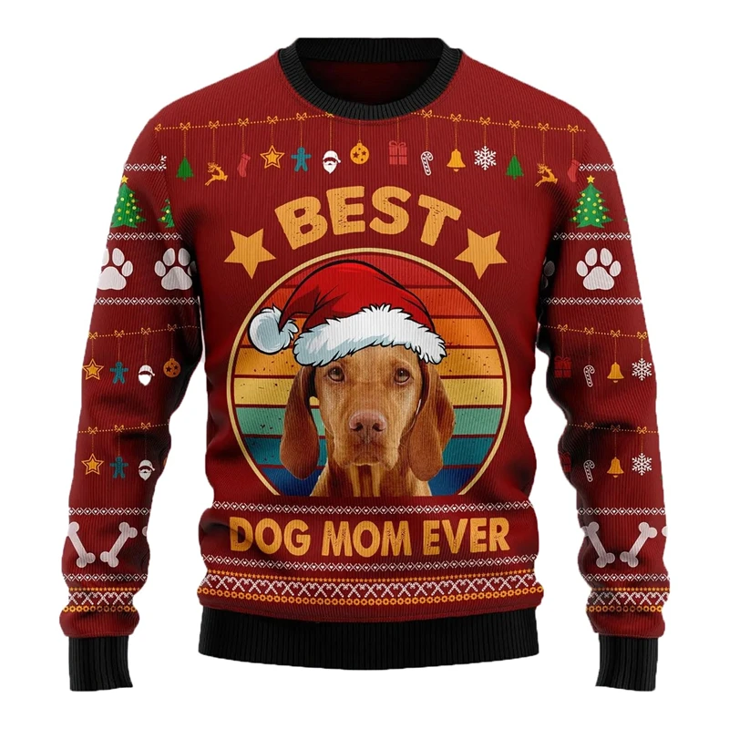 Best Dog Mom Ever Ugly Christmas Sweater Funny Cute Pet Dog Graphic Men Women Sweatshirt Fashion Casual Dogs Lover Pullovers