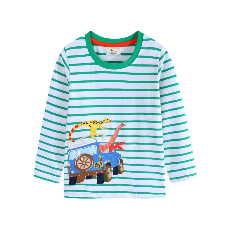 

Jumping Meters Boys T-Shirts 2-7T Striped Animals Embroidery Long Sleeve Autumn Winter Kids Tops New Arrival