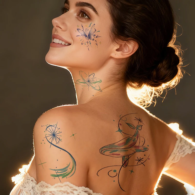 الملونة المؤقتة الوشم ملصق جميل ستار القلب قوس قزح الحيوان مقاوم للماء الوشم ملصق للجسم الفن ملصقات الوشم وهمية #5