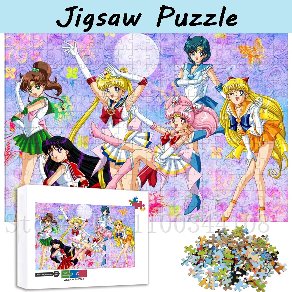 300/500/1000 Pcs Anime Character Puzzles Sailor Moon Sailor Mars Sailor Mercury Sailor Jupiter Jigsaw Puzzles Handmade Toys