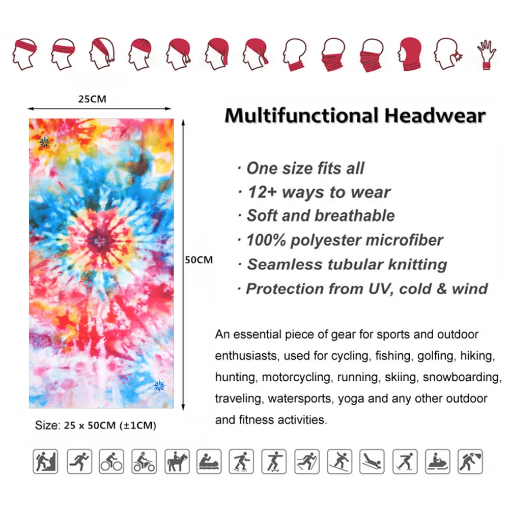 Spiral Tie-Dye Printed Bandana Women Outdoor Neck Gatier Breathable Face Shield Cover Cycling Head Scarf Hiking Headband Snood