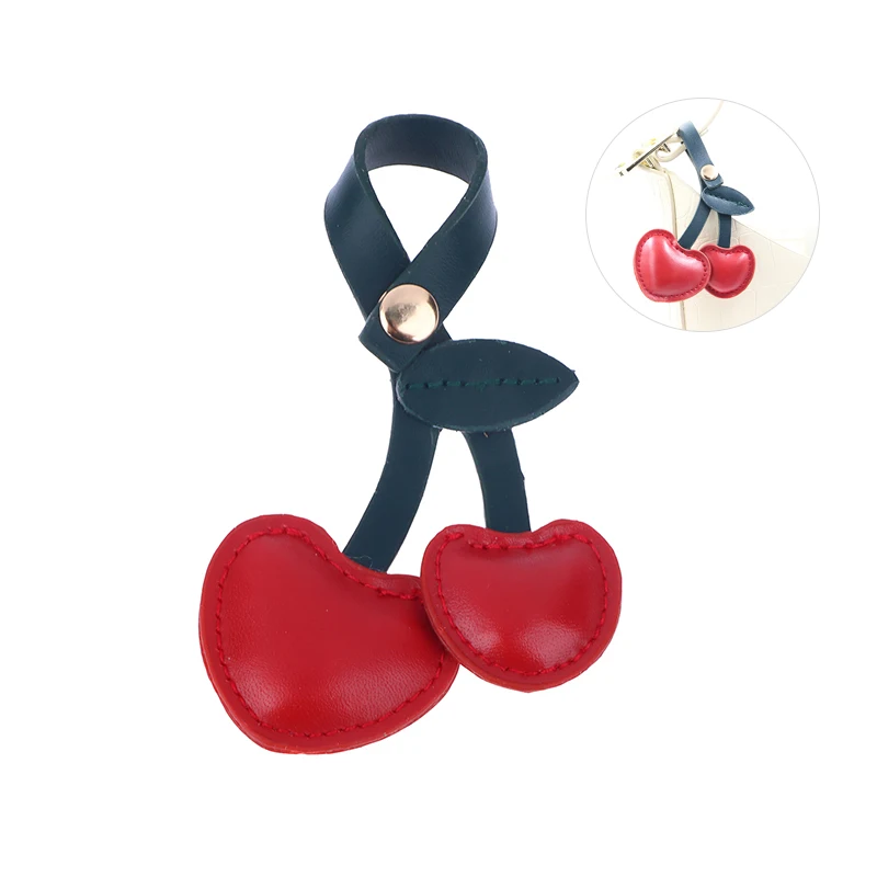 Creative small cherry key chain pastoral style leather fruit key chain pendant bag pendant car key chain ring small accessories image 3