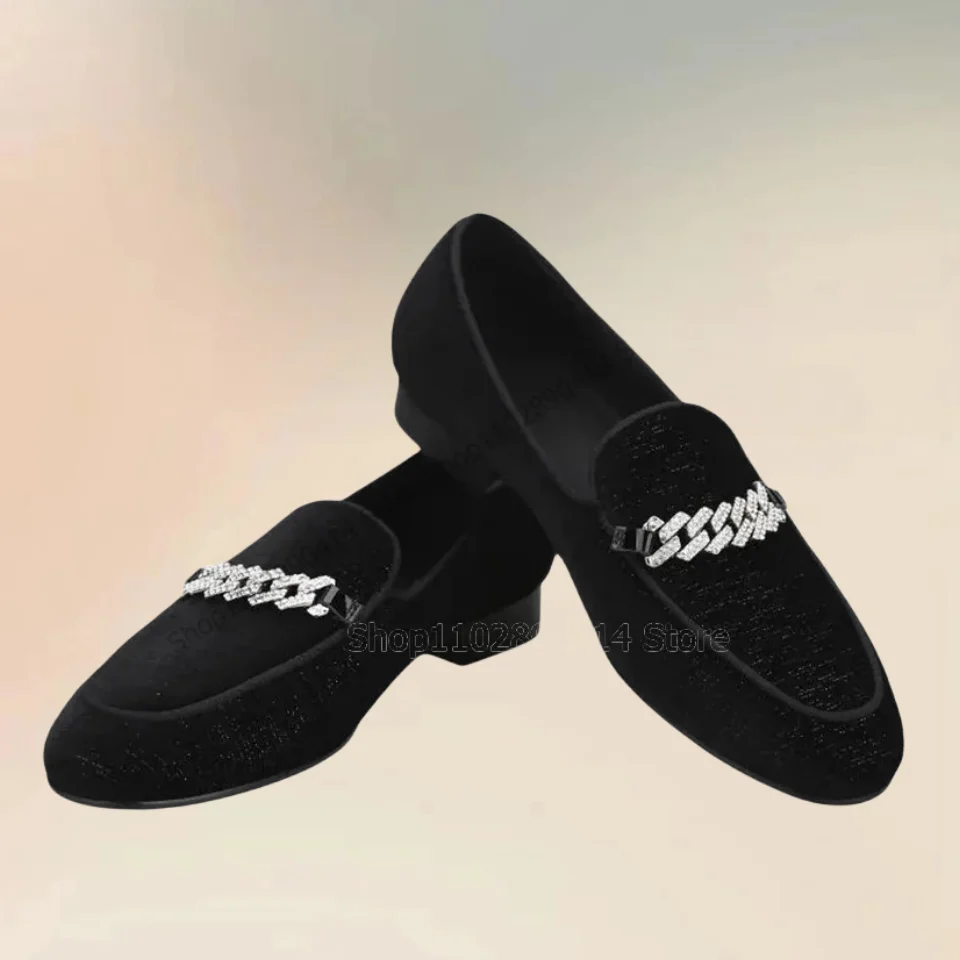 Mocasines dorados con decoración de cadena para hombre, zapatos informales sin cordones, artesanía de lujo, fiesta, banquete