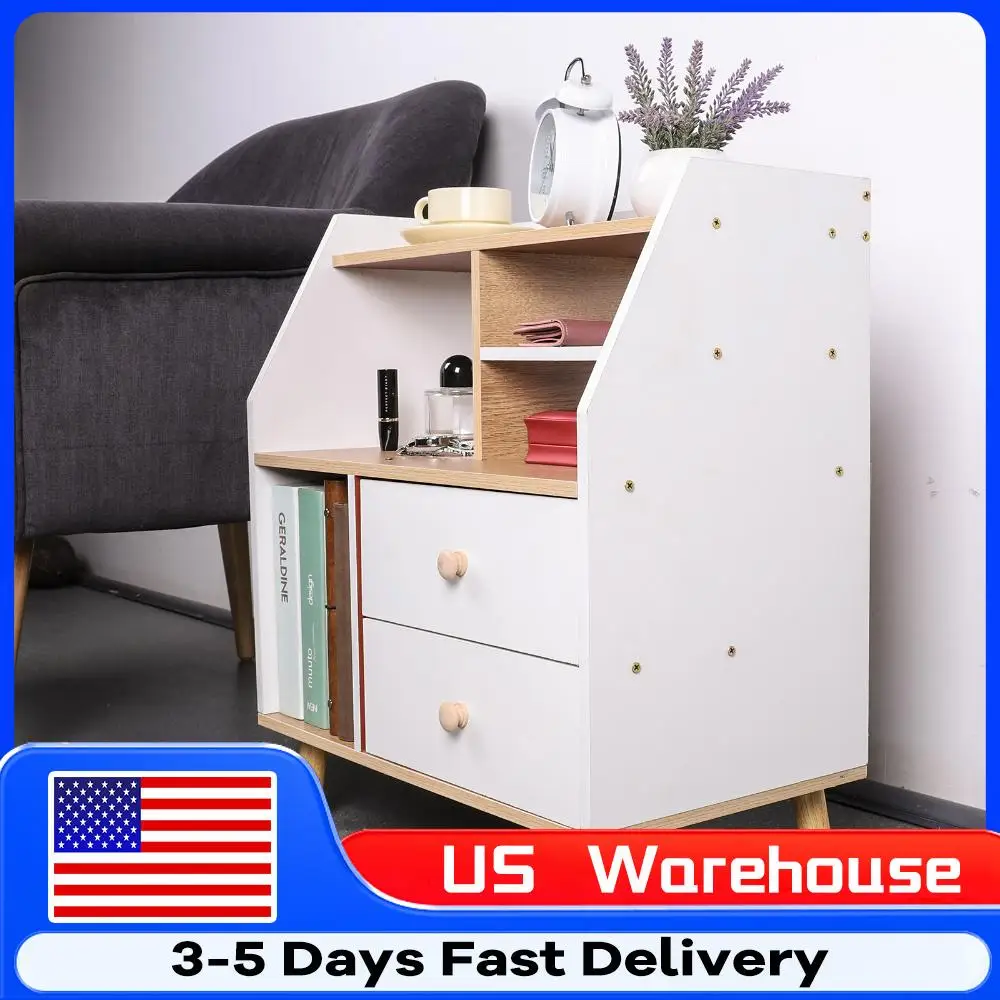 

Wooden Modern Bedside Table with 2 Drawers Bedroom Bedside Cabinet Simple Bedside Storage Locker for Home Bedroom