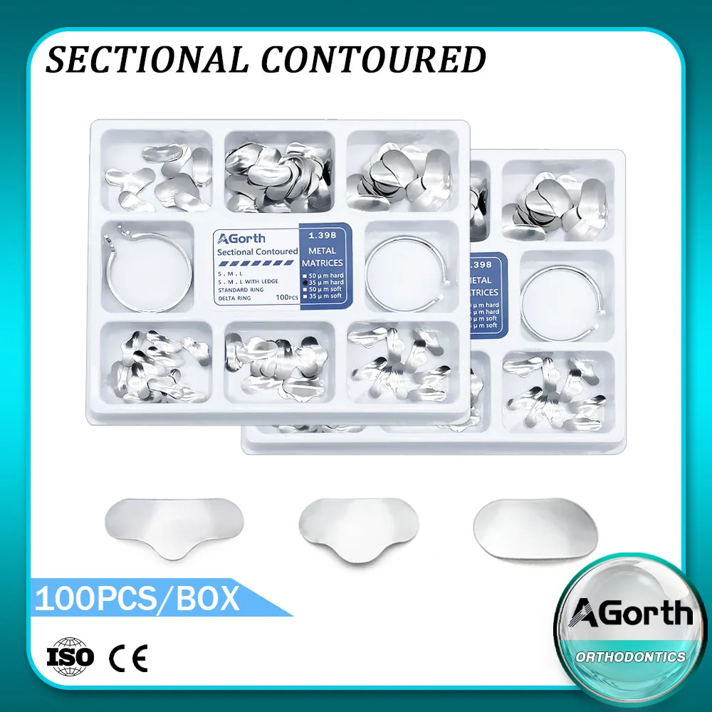 

100Pcs Dental Matrix Sectional Contoured Metal Matrices Band Resin Clamping/Seperating Ring Dentist Tools