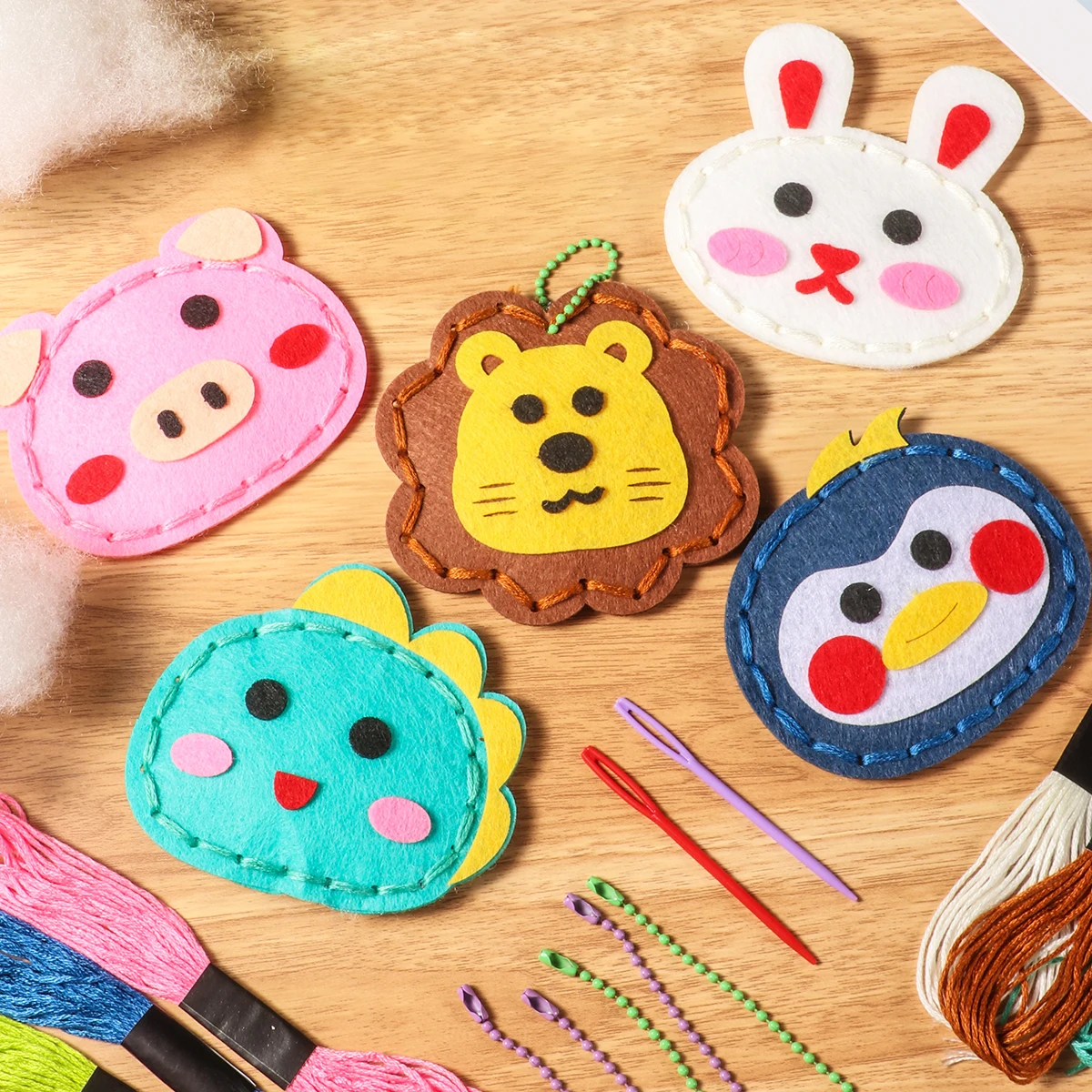 5pcs Handmade Non-Woven DIY Pink Bag Keychain Jewelry Craft Kit -    Sewing toy Cartoon animals Creative Random Style with Vario