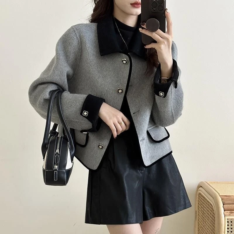 New Autumn Korean Short Shirt Collar Woolen Coat Jacket Ladies Temperament High Quality Double-sided Cashmere Female Outwear