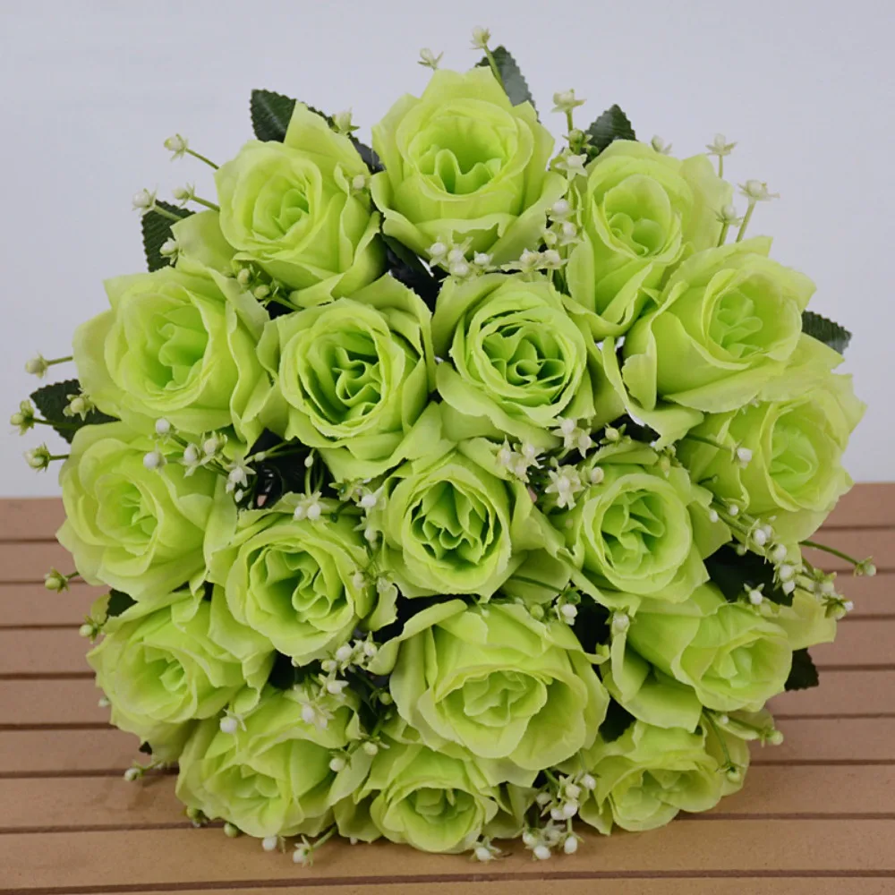 

18 Head Real Happy Flower 10 Colors Photography Photo Gift Natural Simulated Rose Mini Crystal Grass Bouquet Home Decorative