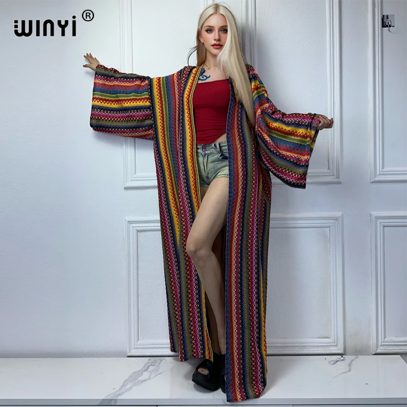 Winyi Afrika Kimono ethnischen Jacquard Strickjacke elegante Bikini Vertuschung Mantel Badeanzug Strand Outfits für Frauen Kleid Mode Kaftan