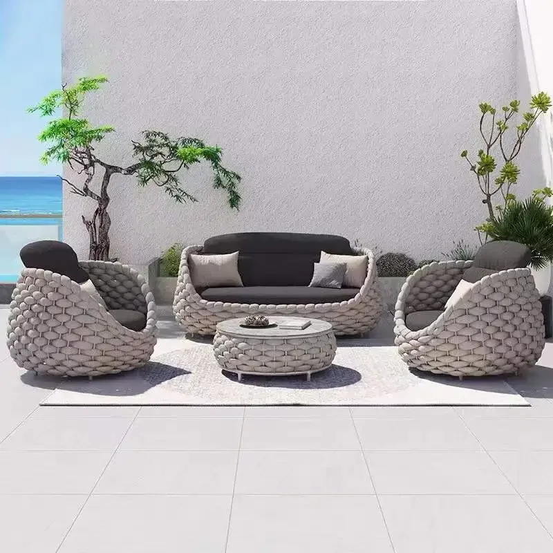 all weather Outdoor garden furniture high quality 4 seaters garden furniture sofa set polyester woven rope chair