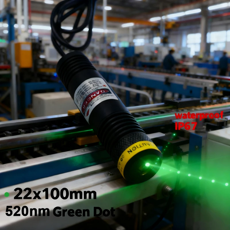 

Водонепроницаемая стеклянная линза IP67 D22X100 520 нм с зеленой точкой 10/30/50/80 мВт лазерный модуль для позиционирования резки с кронштейном и адаптером