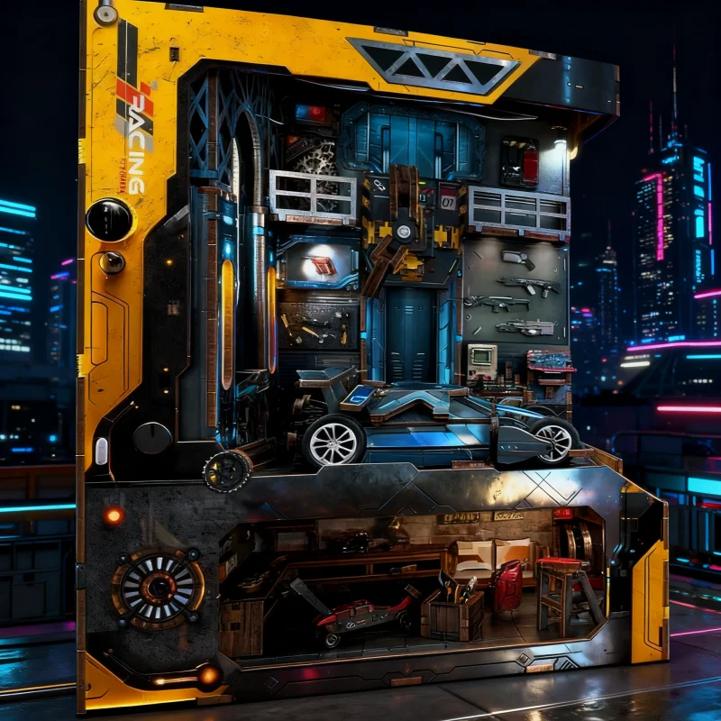 Nook de livro de oficina automática OUZEY, garagem DIY de madeira 3D, brinquedo STEM para adolescentes