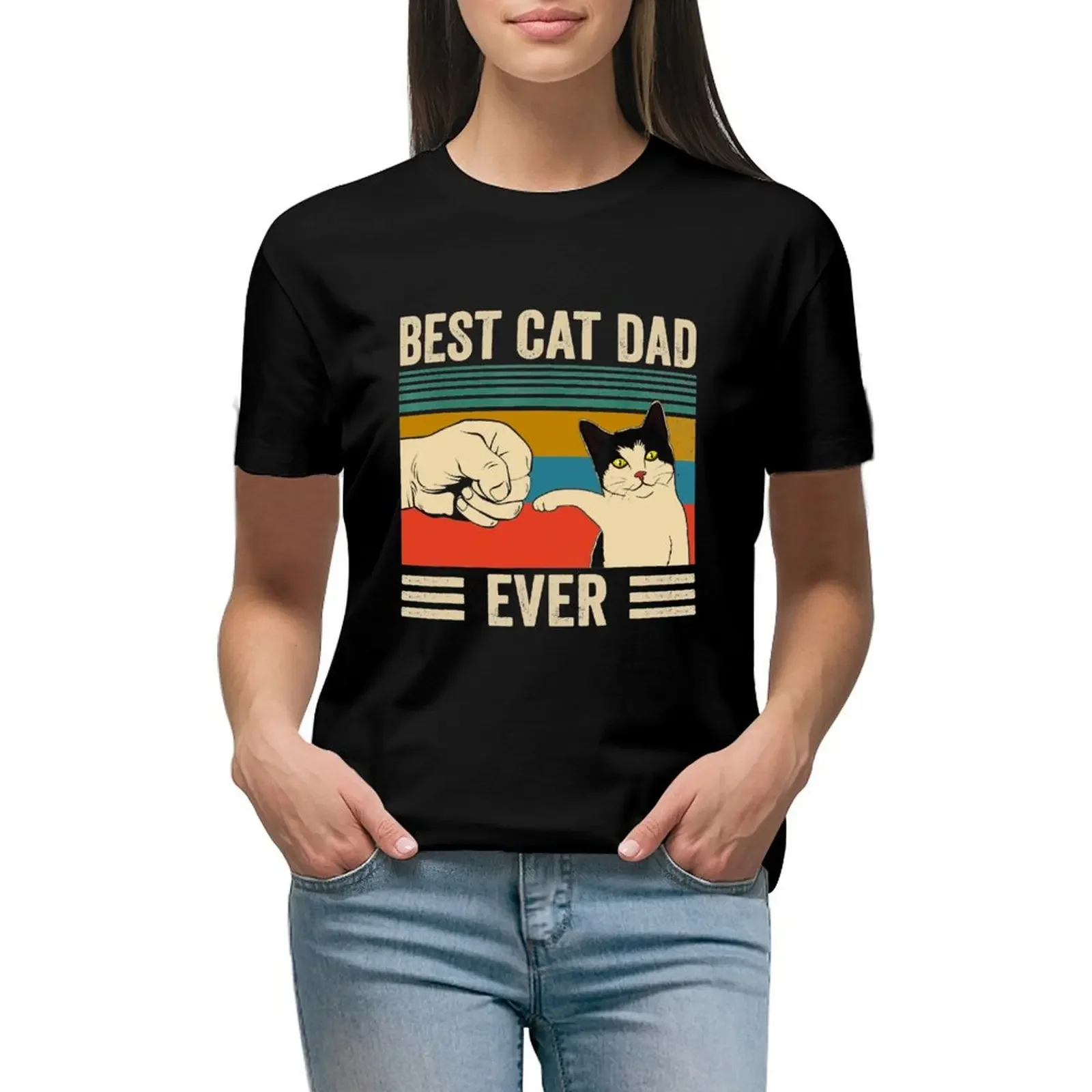 

Best Cat Dad Ever Vintage T-Shirt oversized tees aesthetic clothes t shirts for Women graphic