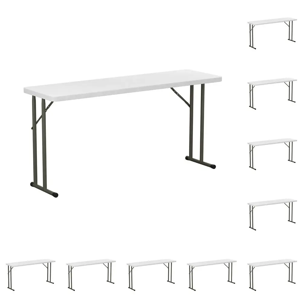 

10-Piece Set of 18 x 60 White Heavy-Duty Plastic Folding Tables for Weddings, Parties, and More