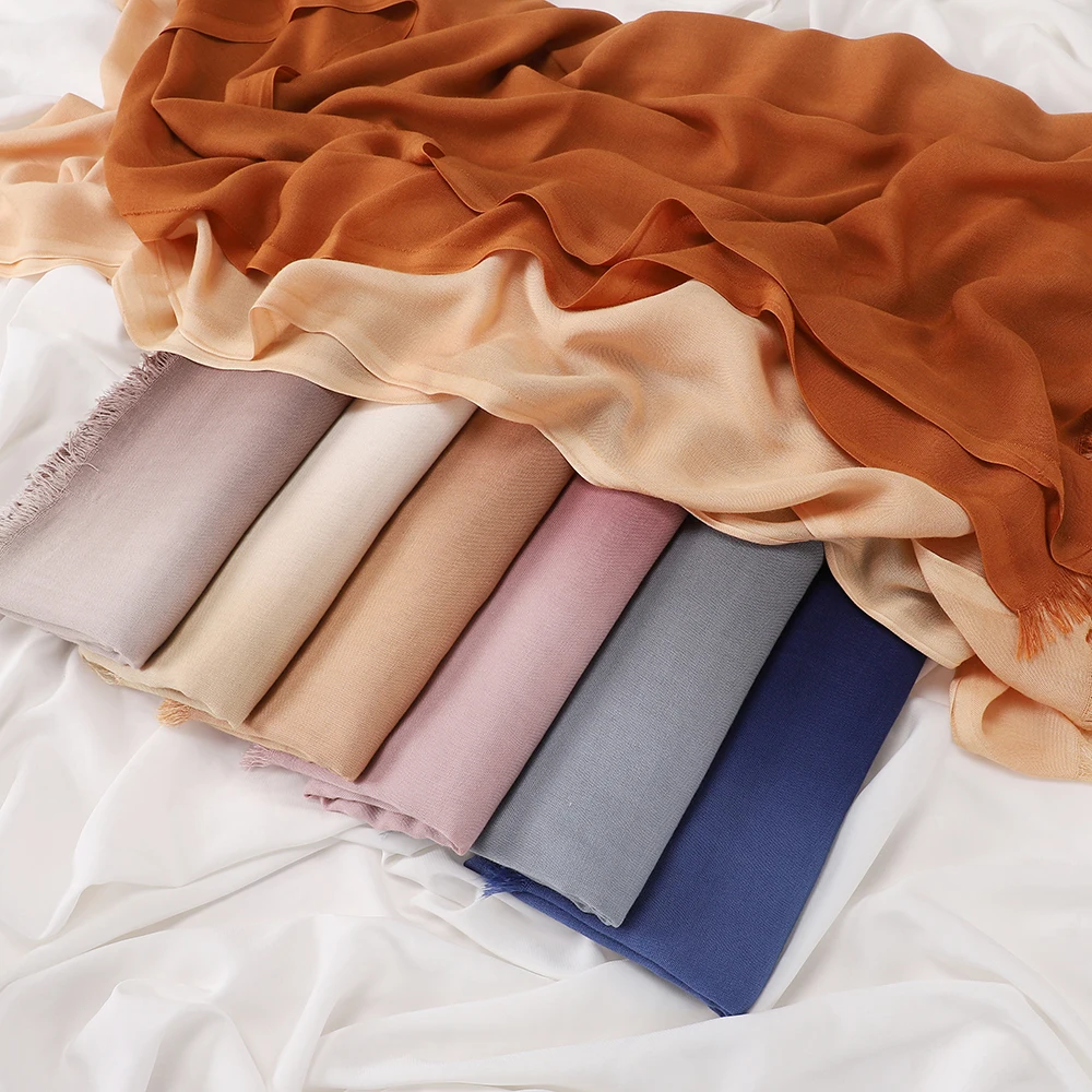 Vintage Farbverlauf Hijab mit Quasten, weicher, leichter muslimischer Kopftuch, türkischer Stil, Fransen-Schal, Wickel für Damen, islamischer Turban – Detail 4