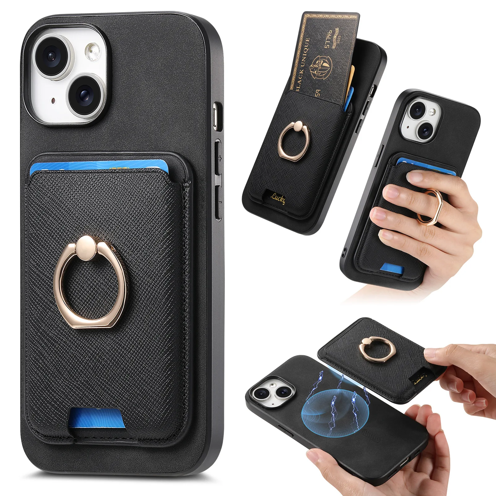 Removable Magnetic Card Bag Case For VIVO X100 Y200 V29 T2 Pro S18 S18E S17 S17E Wireless Charging Finger Ring Leather Cover