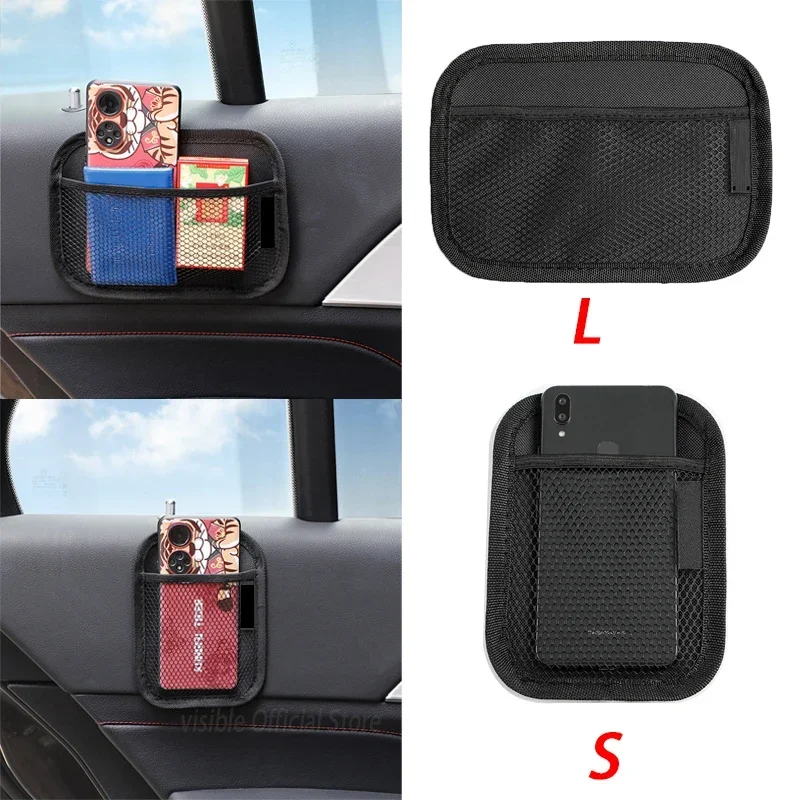 New Car Net Pocket Leather Oxford Fabric Mesh Bag Phones Coins Keys Storage Net Bag Car Interior Organizer Stowing Tidying Small