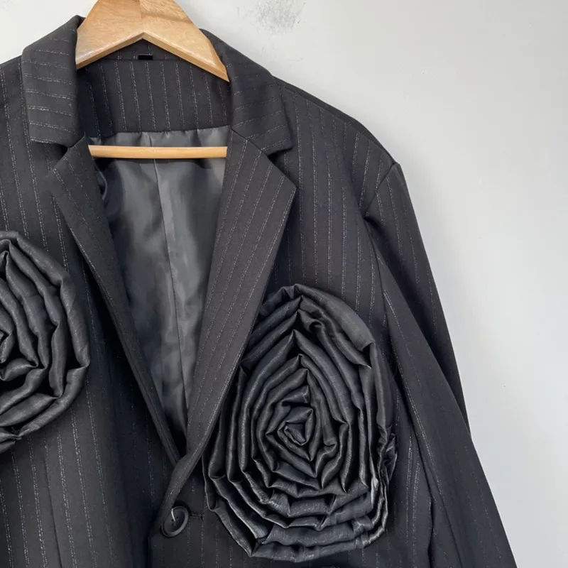 WVGA ربيع الخريف جديد رجل المد ثلاثي الأبعاد زهرة العصرية دعوى معاطف المتخصصة مخطط عادية كم طويل بليزرات Ins W12806