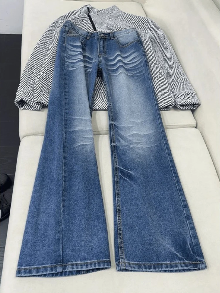 

Blue Cleanfit Straight Leg Jeans Men's Faion High Street Slimming Long Pants Wa Micro Flare Denim mid Waist Zipper