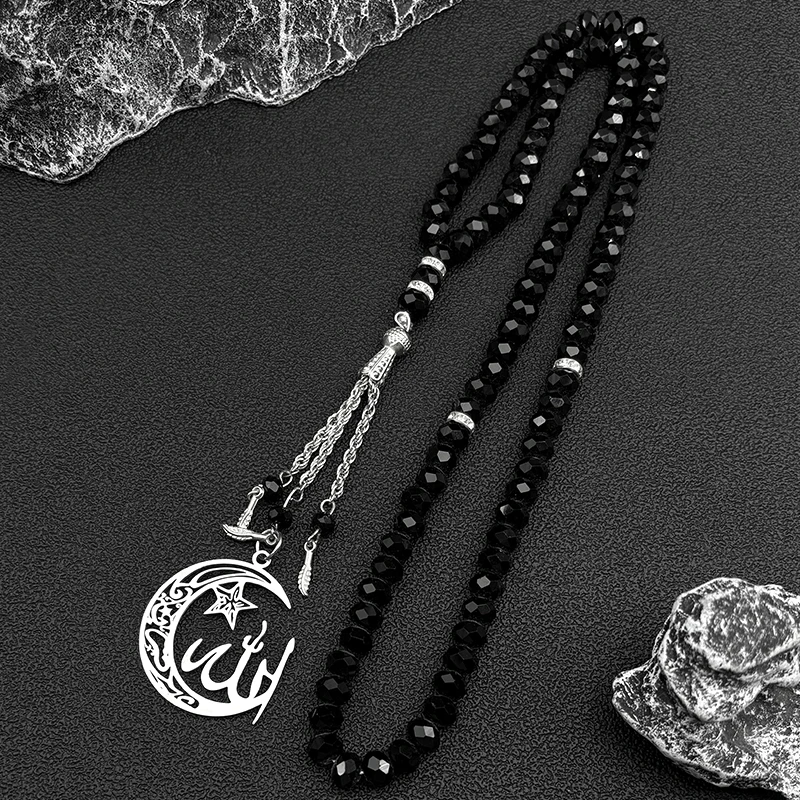 الهلال القمر نجمة الإسلامية مسلم الله قلادة قلادة للنساء الرجال الفولاذ المقاوم للصدأ الذهب اللون العربية الوردية تميمة المجوهرات