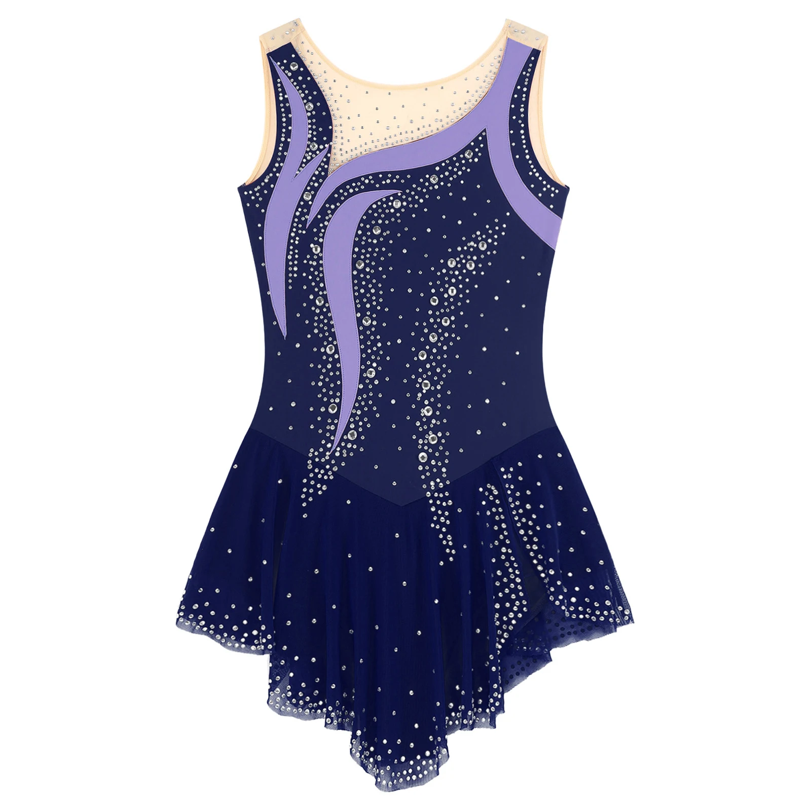 إمرأة الجمباز الإيقاعي الفني الشكل التزلج الباليه الجاز اللاتينية أداء الرقص زي الراين تراكب يوتار فستان #3