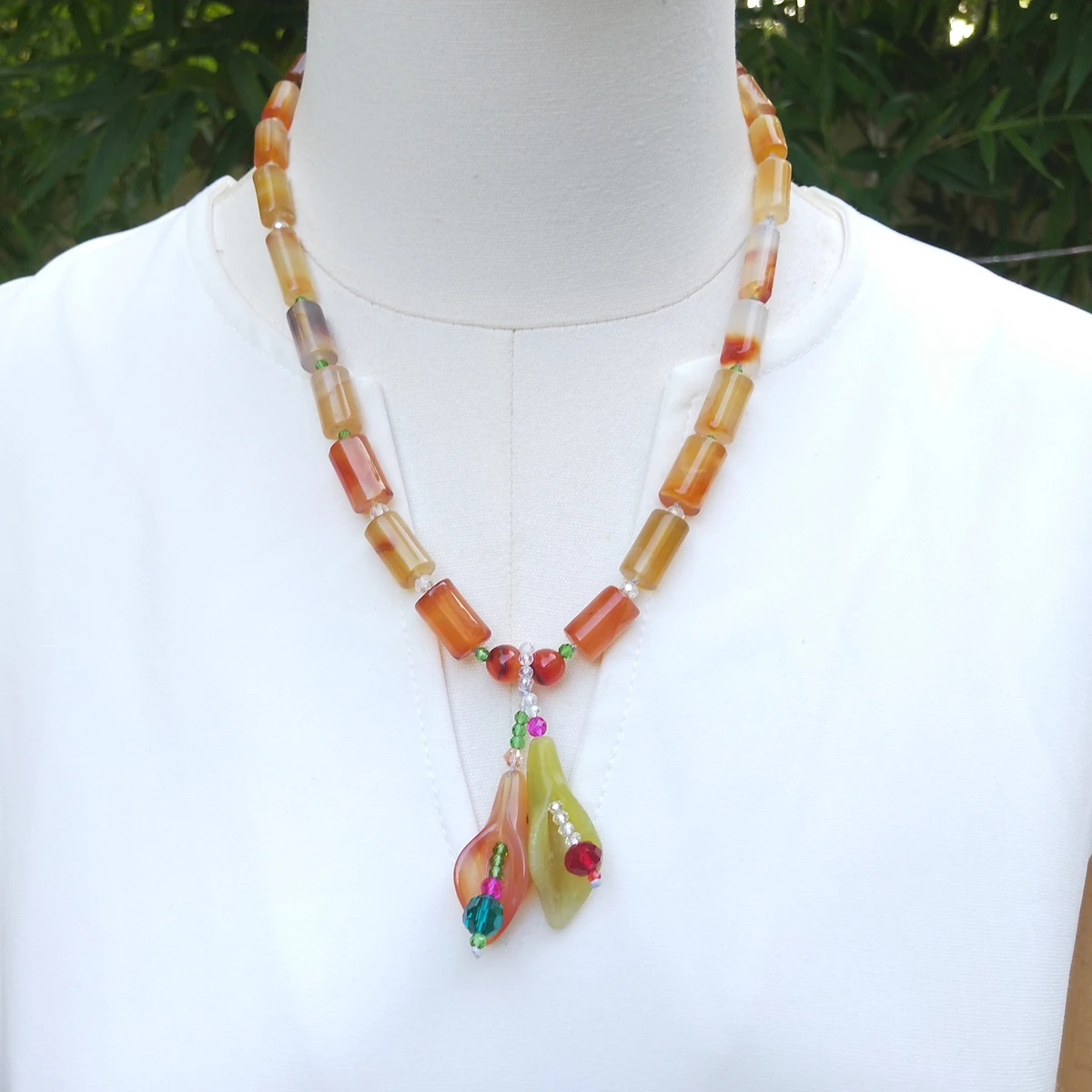 Lii Ji Real Stone Agate Lemon Jade Crystal Flowers Pendant Necklace 50cm Stock Sale Women Jewelry Gif