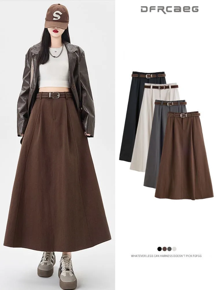

Korean Style Casual Cotton Loose A-Line Skirt For Women Spring Autumn Fashion Retro Big Swing Long Skirts Lady