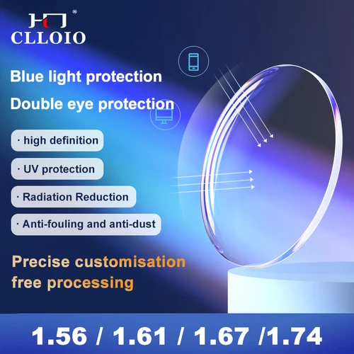 Imagen 1 del producto CLLOIO Anti luz azul serie miopía personalización lente CR-39 resina asférica 1,56 1,61 1,67 1,74 lentes graduadas ópticas