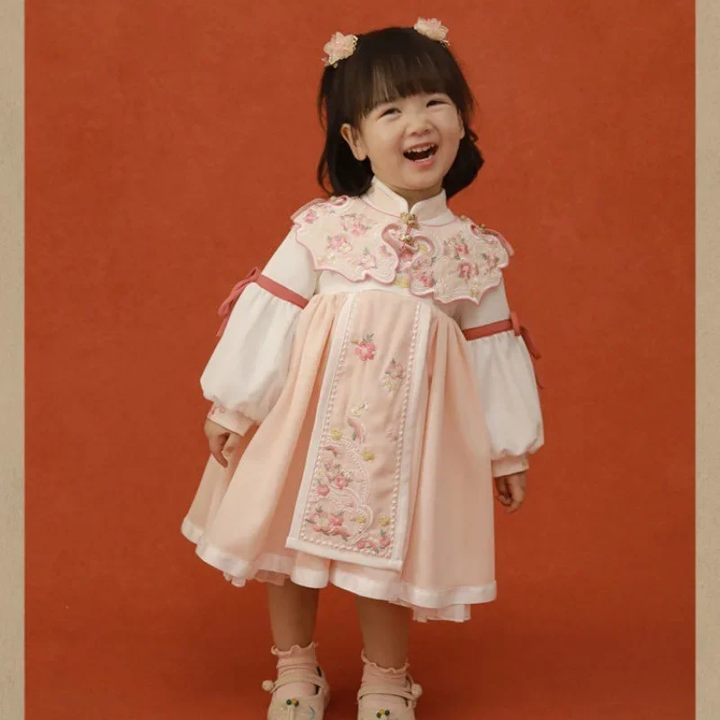 الفتيات الاطفال النمط الصيني شيونغسام التطريز الأميرة التقليدية السنة الجديدة الزي فستان ربيع الخريف فساتين هانفو الرجعية #5