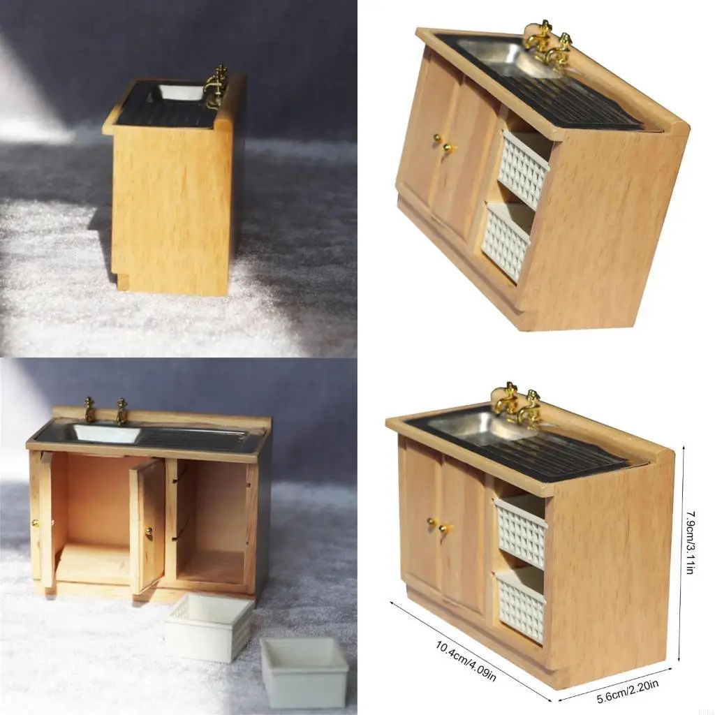 Unique 1/12 Scale Toy House Sink Cabinet for Vintage Kitchen and Bathroom Decors Collectible Toy House Miniature Sink