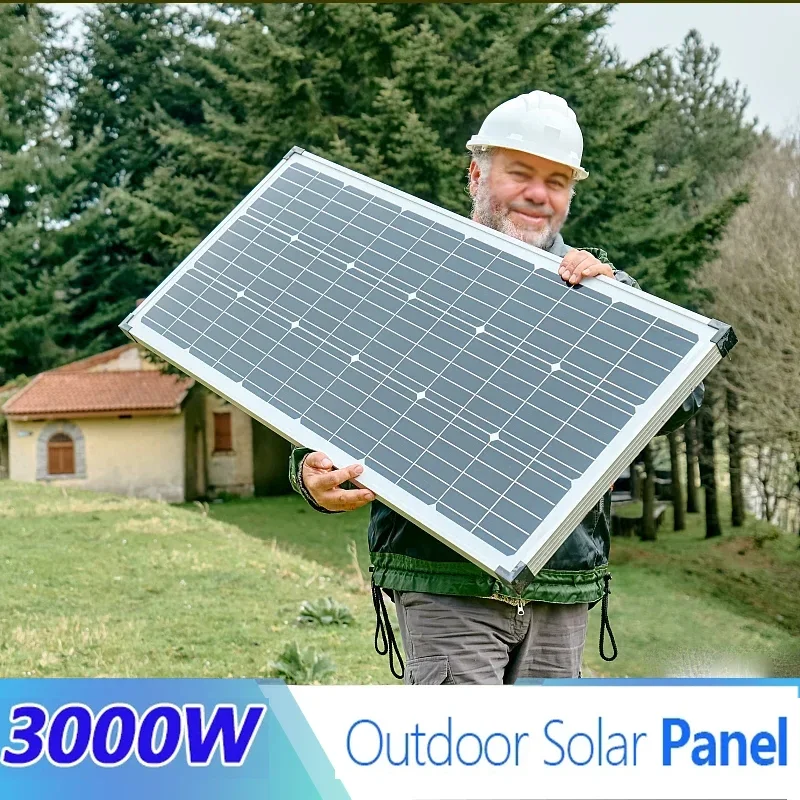 Painel Solar de Alta Potência Pão de Vidro Quadro de Liga de Alumínio Casa rv Carregamento ao ar Livre 18v 12v 3000w