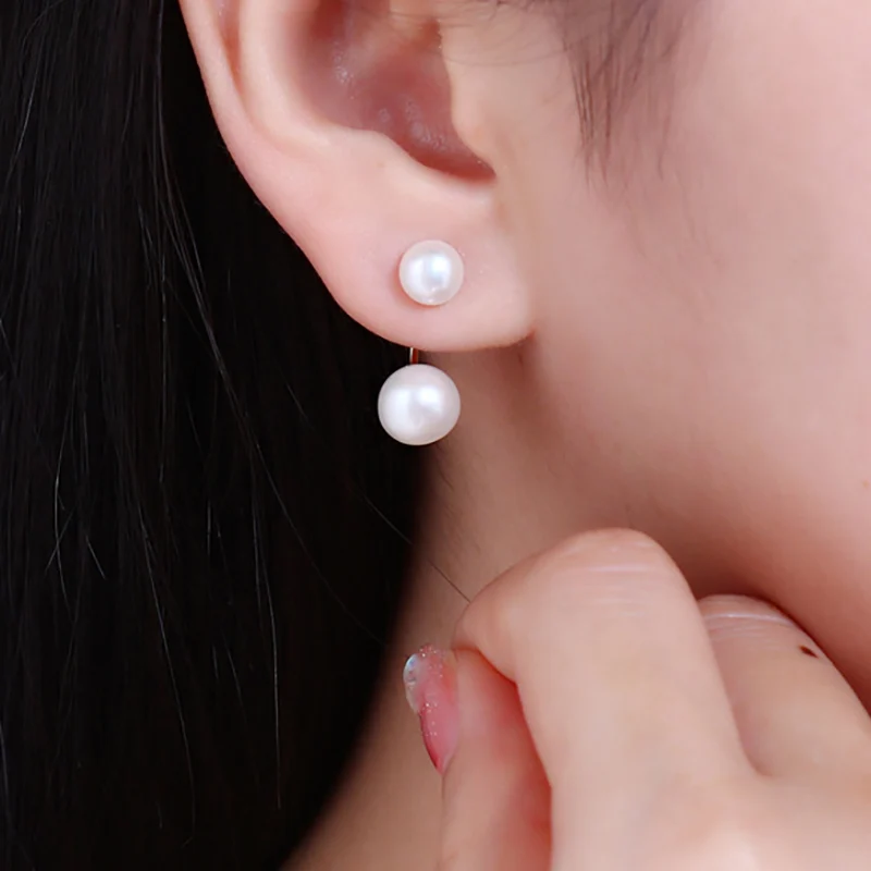 2024Natural freshwater pearl simple size double-sided earstuds women's personalized back-hanging front and rear popular earrings