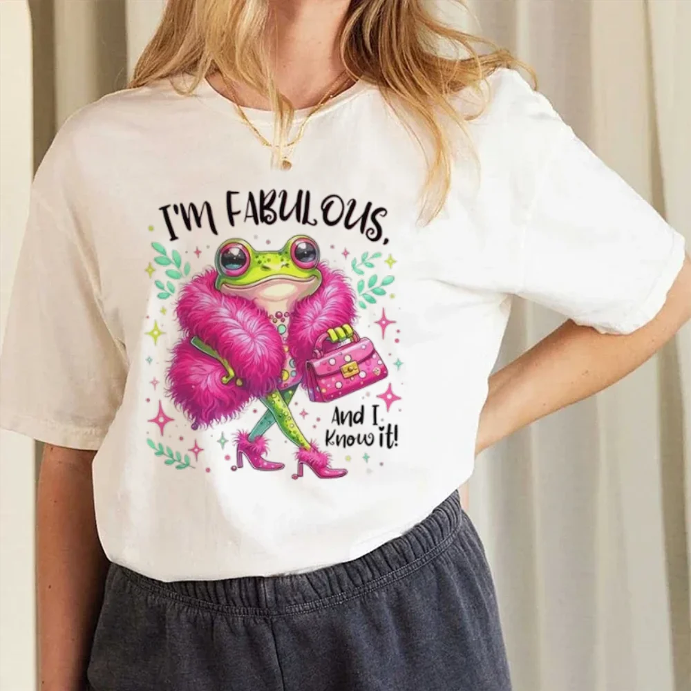 

Fashionable Women's Short Sleeved 90s Cute and Funny Cartoon Frog Pattern T-Shirt 90s Clothing Cartoon Women's Top T-Shirt