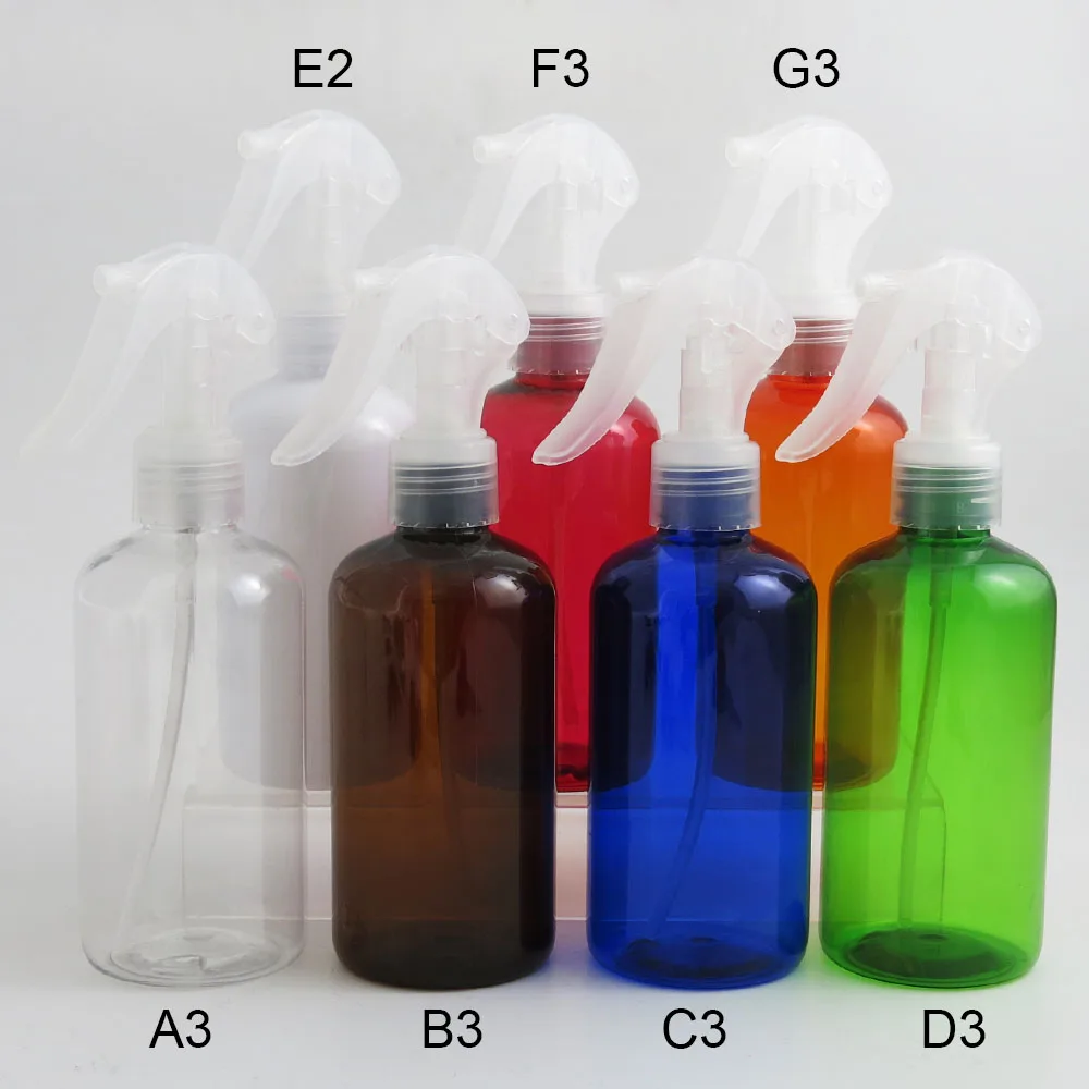 Botellas de plástico ámbar PET de 20X250ML con pulverizador de gatillo ergonómico, embalaje de champú recargable, soporte para impresión de logotipo