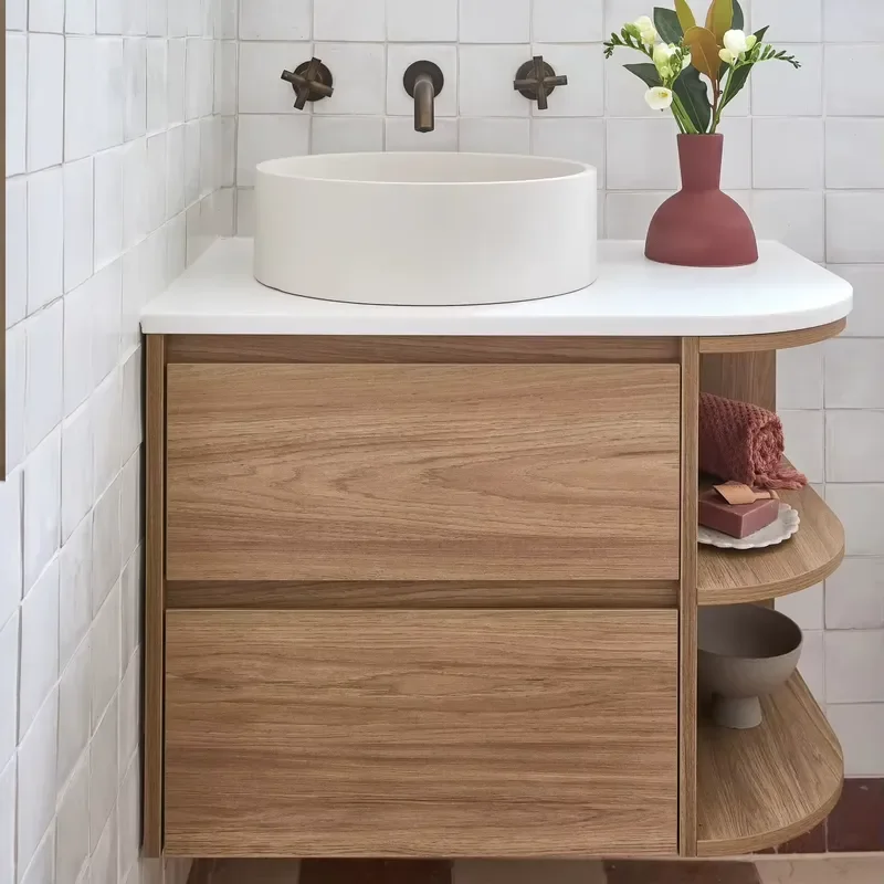 Wall-mounted Modern Bathroom Vanity Cabinet Double Drawers Side Shelves Smart Mirror Ceramic Basin Eco-Friendly Water