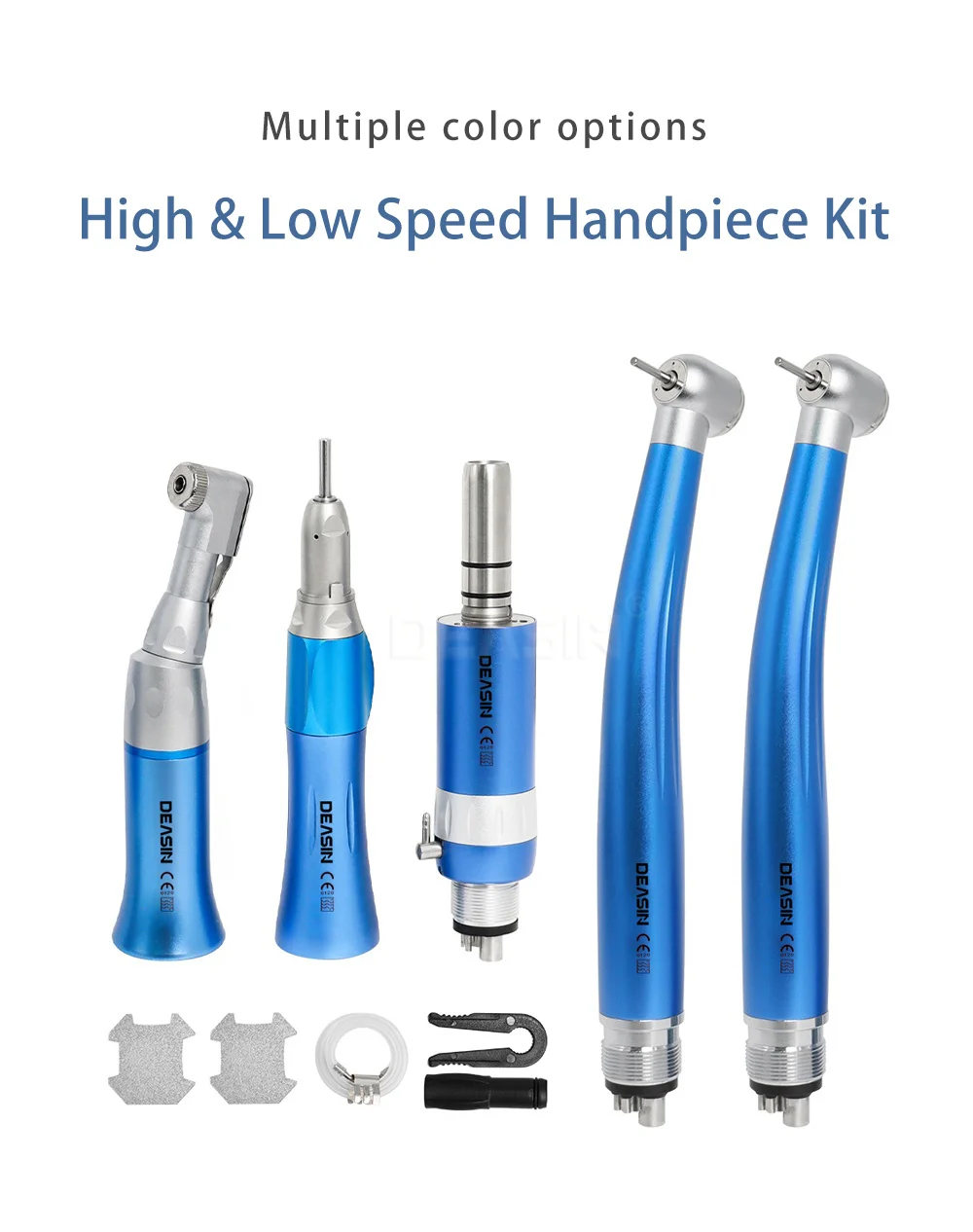 5-teiliges Set Dental Hoch- & Niedriggeschwindigkeits-Handstücke, Bunte Gerade Winkelstücke, Luftmotor, Einweg-Wasserspray, Luftturbine 2/4 Löcher – Detail 1