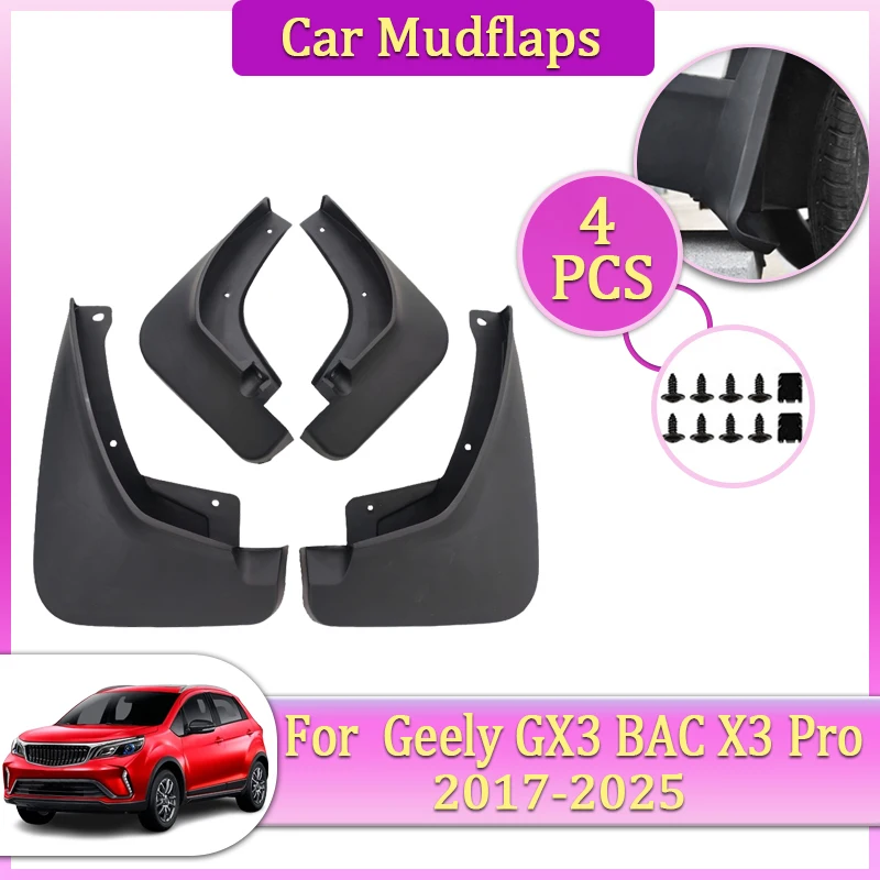 

For Geely GX3 BAC X3 Pro Accessorie 2020 2019 2017~2025 Car Mudguards Part Mudflap Tool Splash Fender Flare Cover Guard Auto Mud