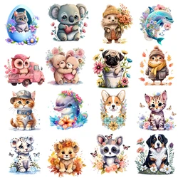 15cm Animal Owl Iron-On Transfers Patches For T-Shirts DIY Flower Cat Dolphin Leopard Heat Transfer for Kids Clothes Stickers