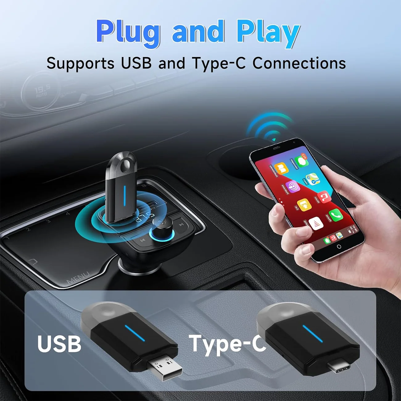 Phoebus Link 2 in 1 Mini Carplay adattatore Wireless integrazione senza soluzione di continuità Android Auto per Apple USB Type-C Dongle in Auto universale