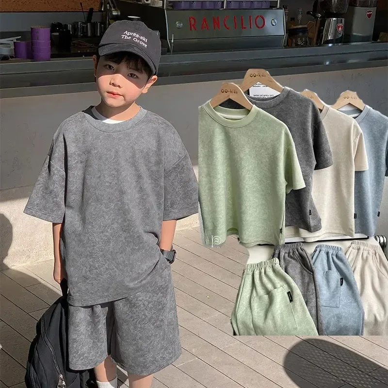

Boys Clothing Set Korean Loose Shirts+shorts 2pcs/set Sport Suits for Kids Teenager Tracksuits Casual Baby Outfits Clothes