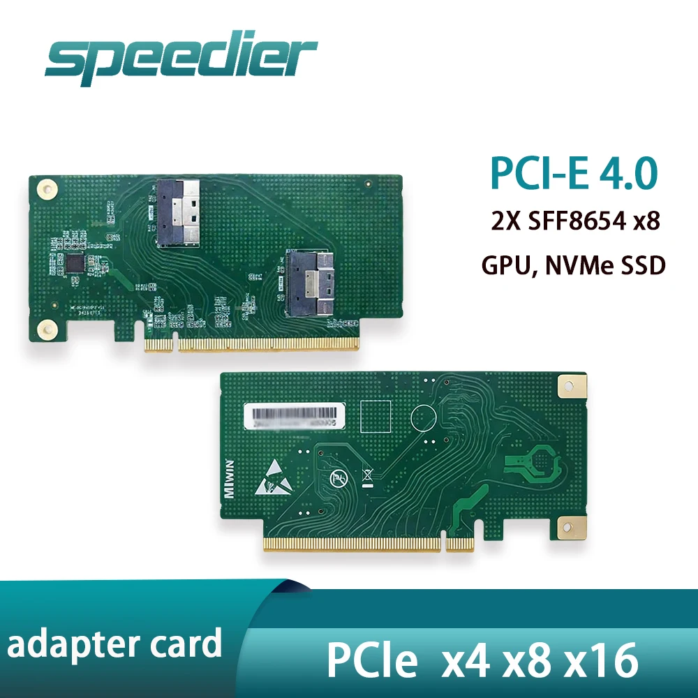 PCIe 4.0 To 2X SFF-8654 Expansion Card for GPU Independent Graphics Card External Extension Backplane  X8 X8 X4 X16 NVMe SSD