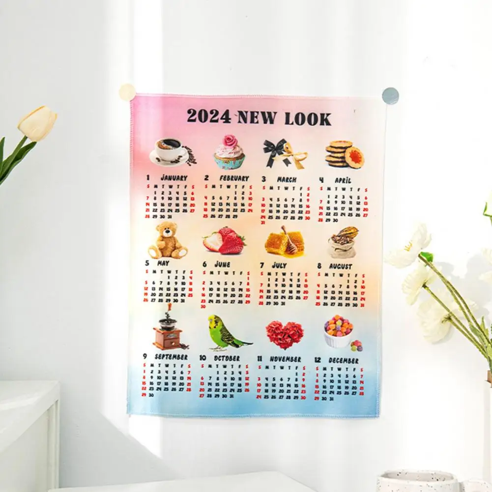 2024 Wandtapijt Kalender Doek Cartoon Patroon Hangende Kalender Decoratieve Wandtapijt Achtergrond Kalender Voor Foto Prop