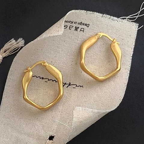 Women's Gold Color Irregular Round Hoop Earrings