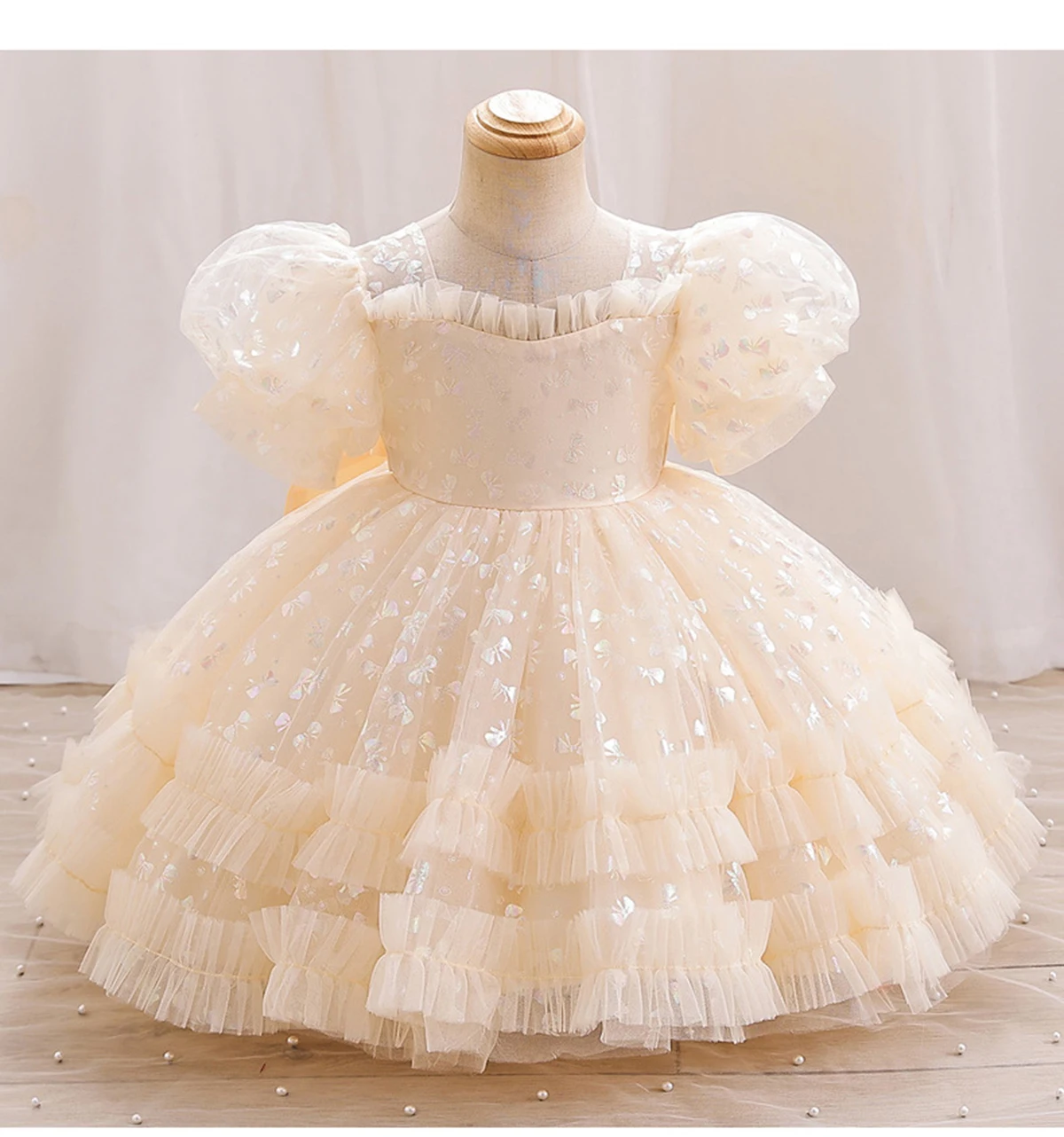 

Michella Fashion Baby Toddler Puff Sleeves Butterfly Applique Flower Girls Birthday Party Pageant Toddler Holiday Dress 1806