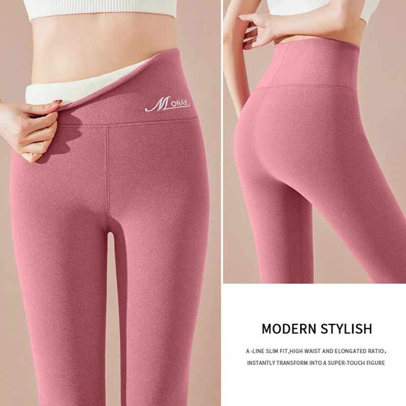 2025 Chic Letter Embroidery Knitted Leggings Women Elegant Slimming Warm Legging Winter Thicken Plush Coldproof Leggings Woman