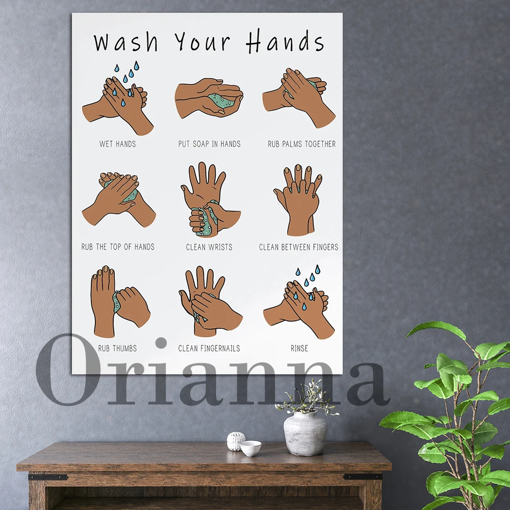 

Wash Your Hands Clean Prints Posters Nursery Classroom Wall Art Nordic Modern Home Kids Room Bathroom Toilet Decor Painting Gift