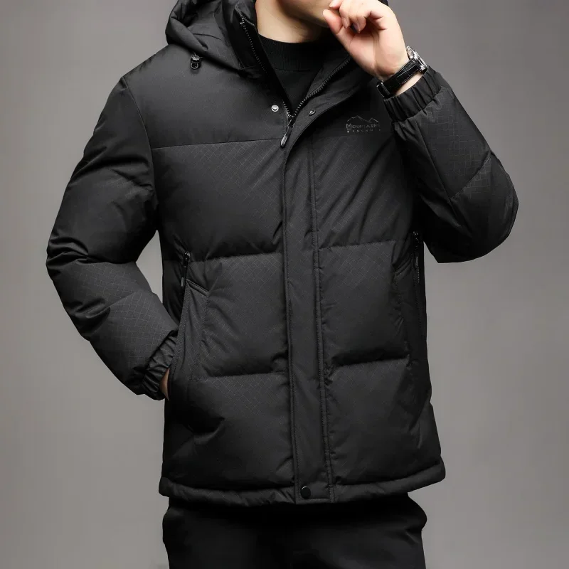 Men's Down Jacket 2024 Winter New Arrival Contrast Color Detachable Hood Duck Down Thick Warm Jacket Casual Coat Clothing