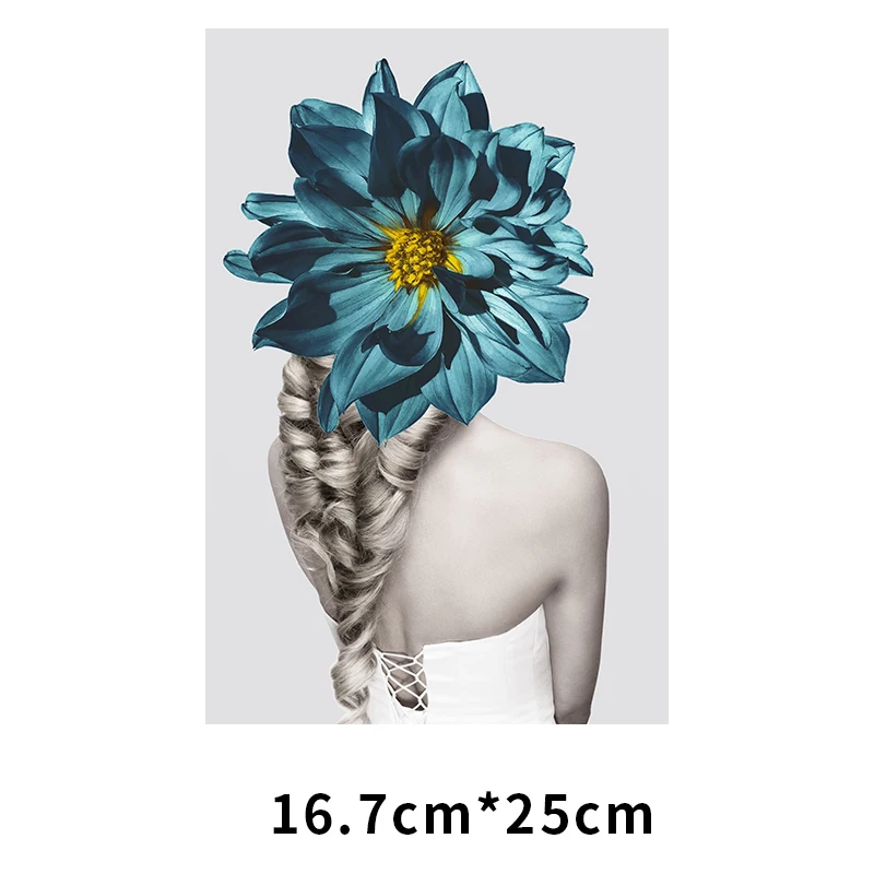 Beauty Flower Girl Patches For Clothing Thermal Stickers On Clothes Art Heat Transfer Vinyl Diy Applique T-shirt Iron On Patch