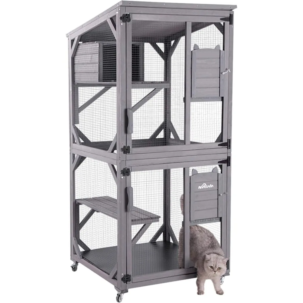 

Cat House Outdoor Catio Cat Enclosures on Wheels70.9 Kitty House with Upgraded Resting Box,Waterproof Roof