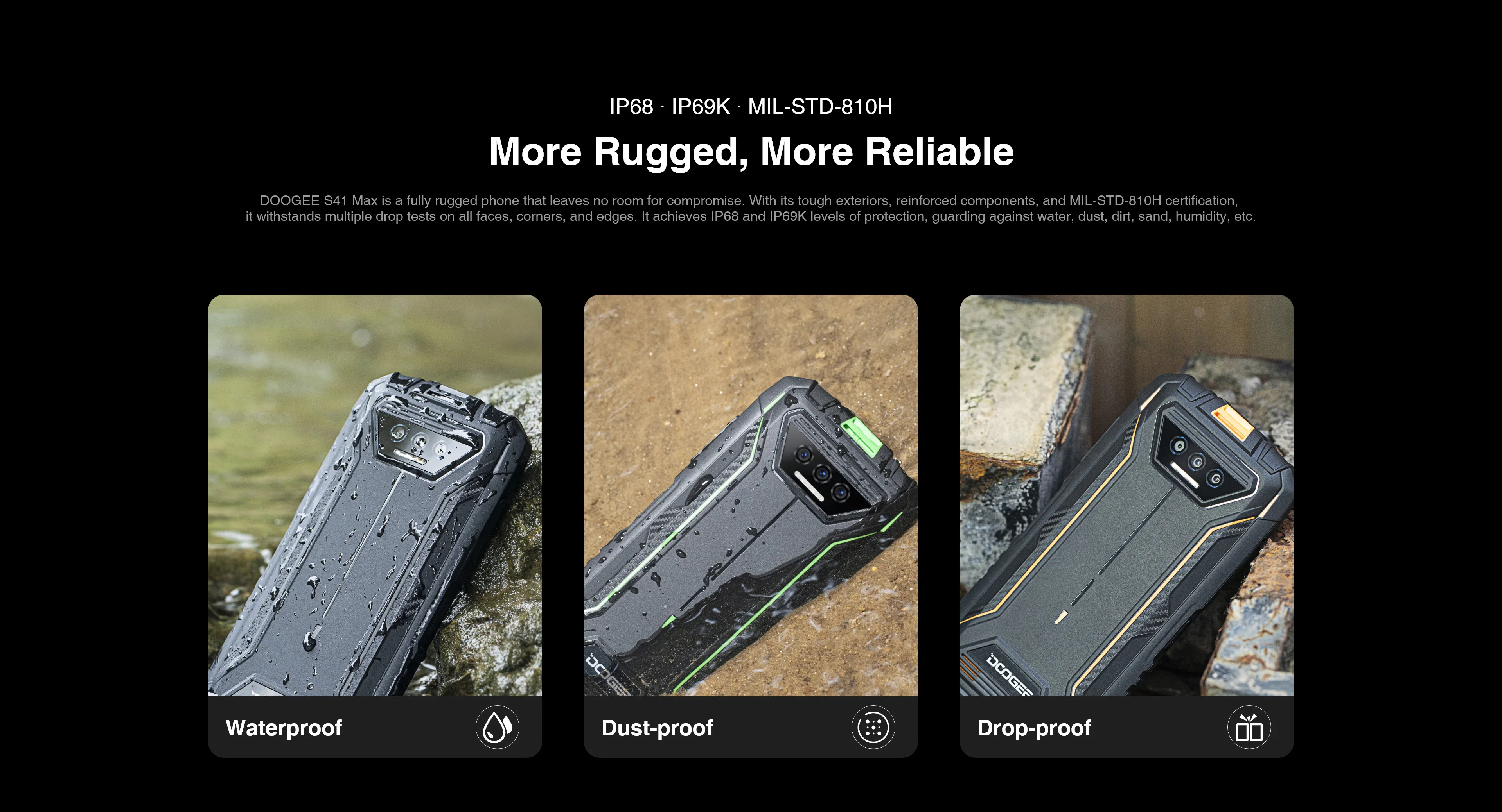 Global version DOOGEE S41 Max Rugged Phone Helio G99 13MP AI Triple Camera 16GB(6GB+10GB)+256GB 6300mAh 4G Android 13 Smartphone